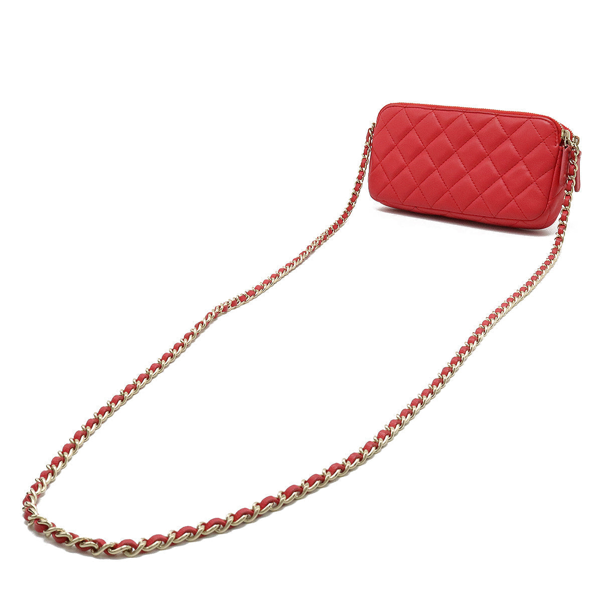 CHANEL CHANEL MATRASS W Zip Chain Wallet Chain Holder 2WAY Leather Pink Cradle Gold A82527