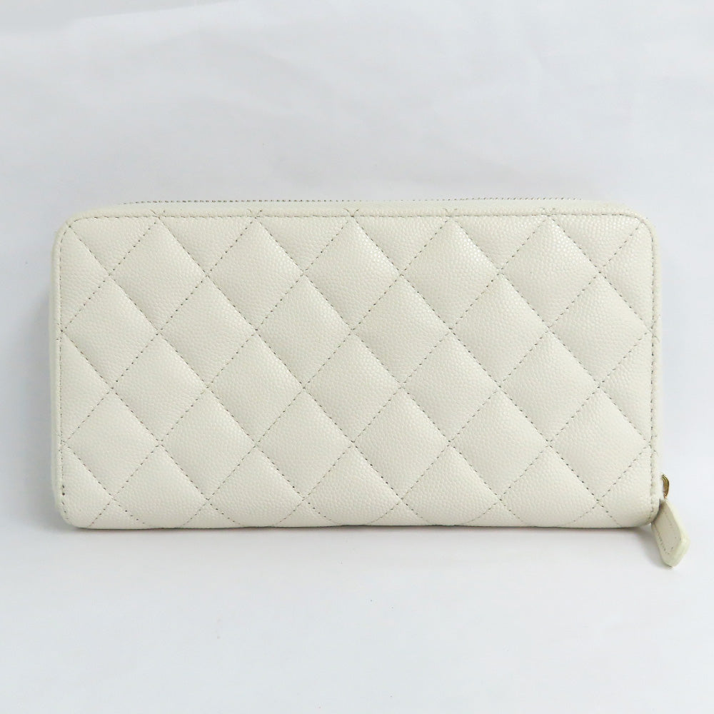 CHANEL CHANEL Long Zip Wallet AP3337 Matrasse Caviar S White G Round Long Wallet Coco Small Leather