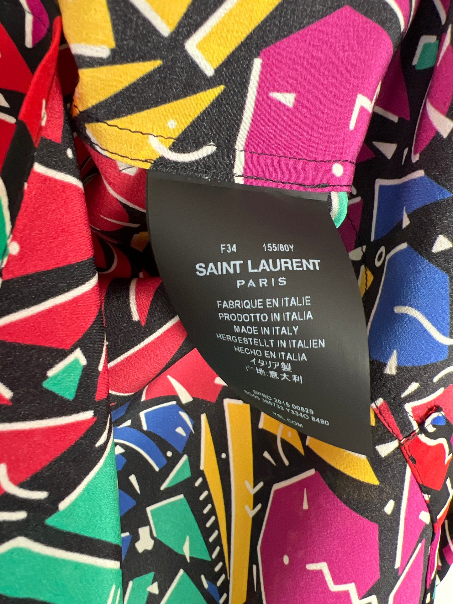 Saint Laurent Multicolour 80's Abstract Printed Long-sleeve Silk Shirt Size FR 34 (UK 6)