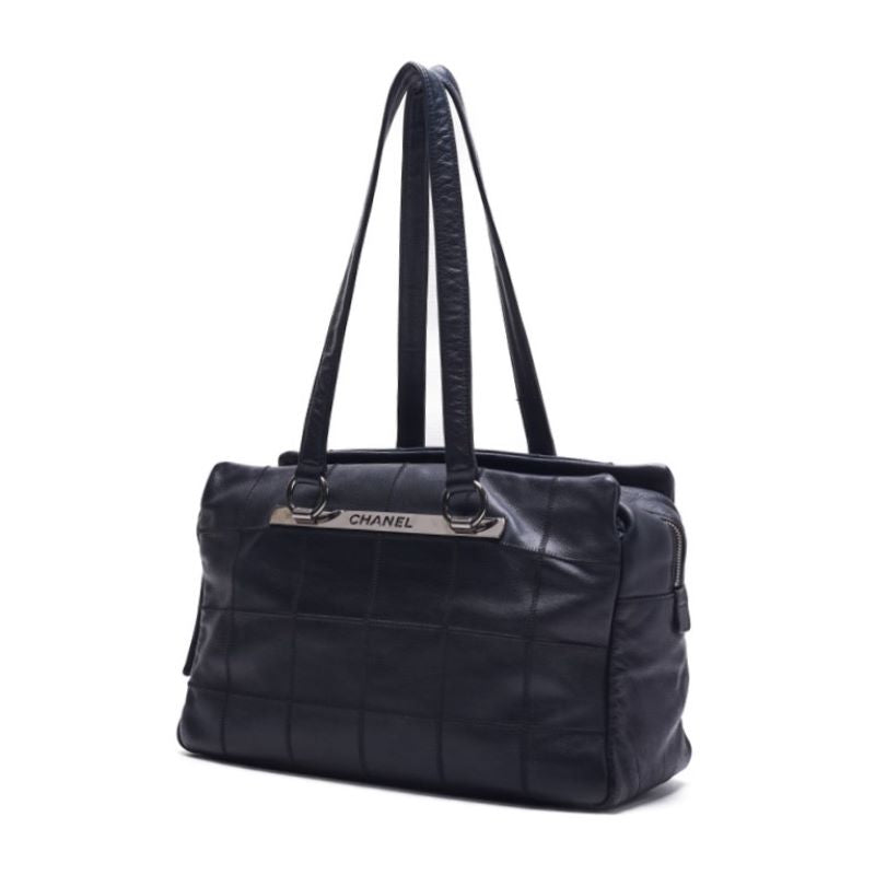 CHANEL CHOCOLATE BAR LOGO MARKING ULTRASETCH BOSTON TORTBACK CABIAS SKIN BLACK (Silver G) HANDBACK LADY BAG HYBRAND ( Ship) HYBRAND SHOP ONLINE SHOP