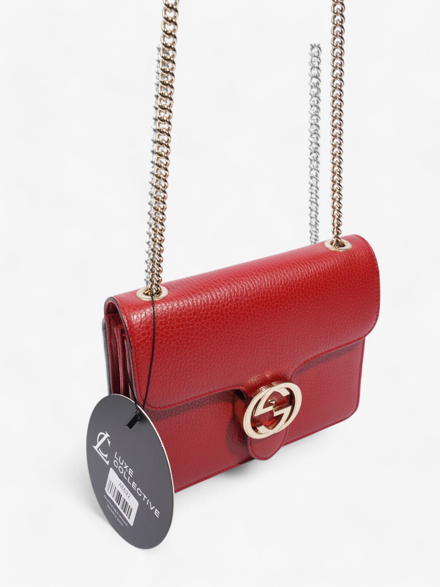 Gucci Interlocking Chain Shoulder Red Calfskin Leather Small