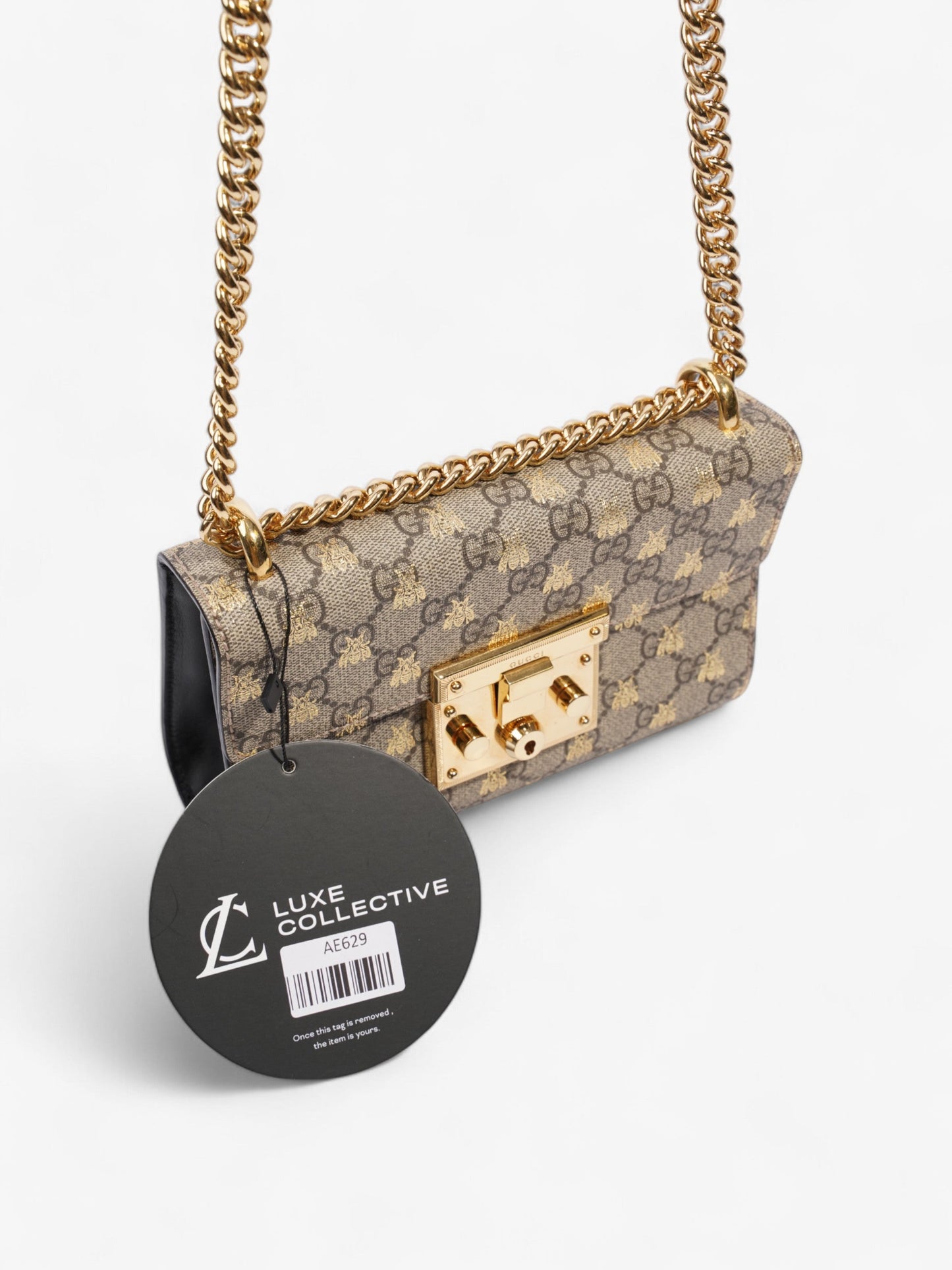 Gucci Padlock Bee Chain Shoulder Supreme Coated Canvas Small