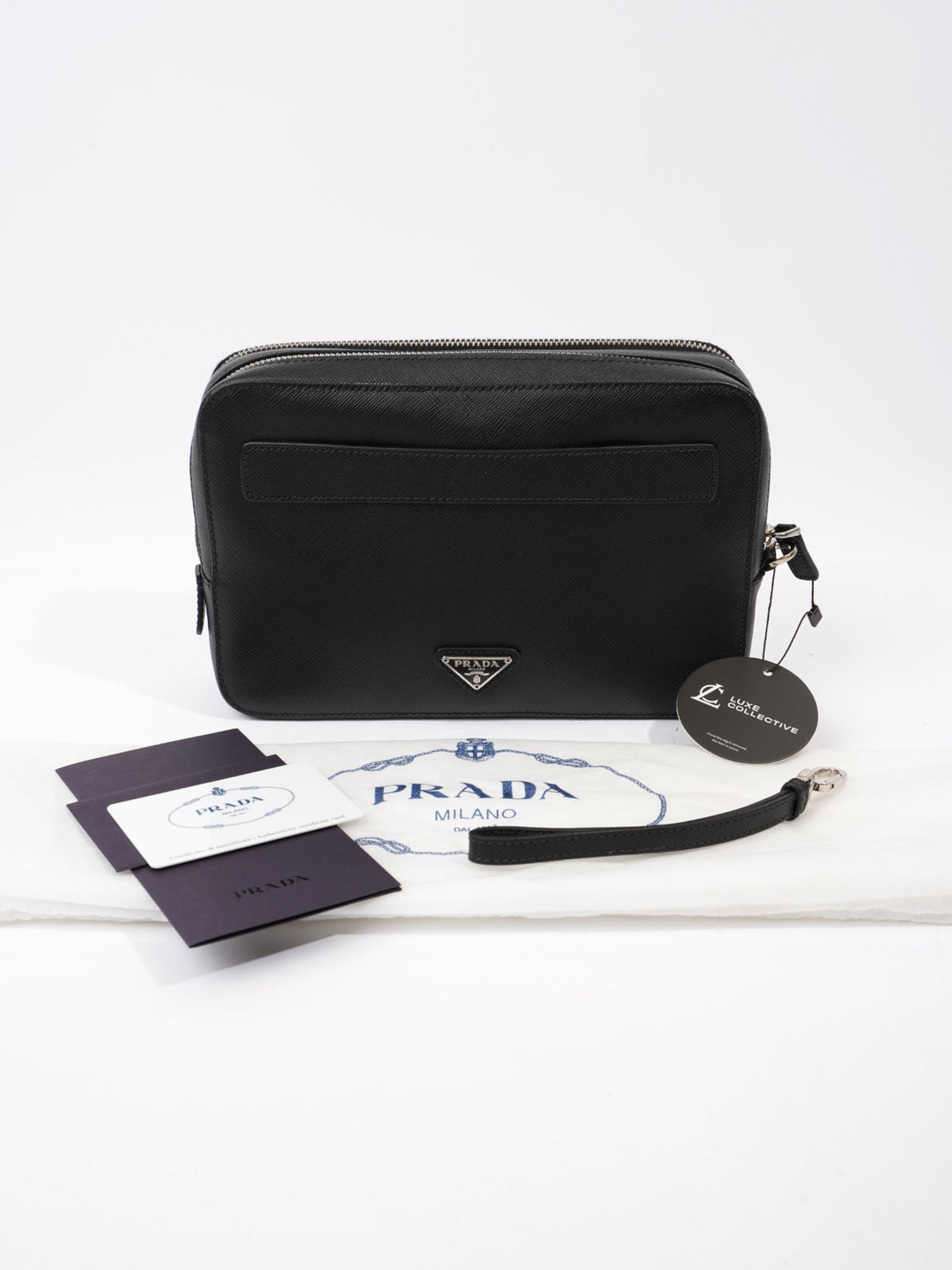 Prada Zipped Clutch Black Saffiano Leather