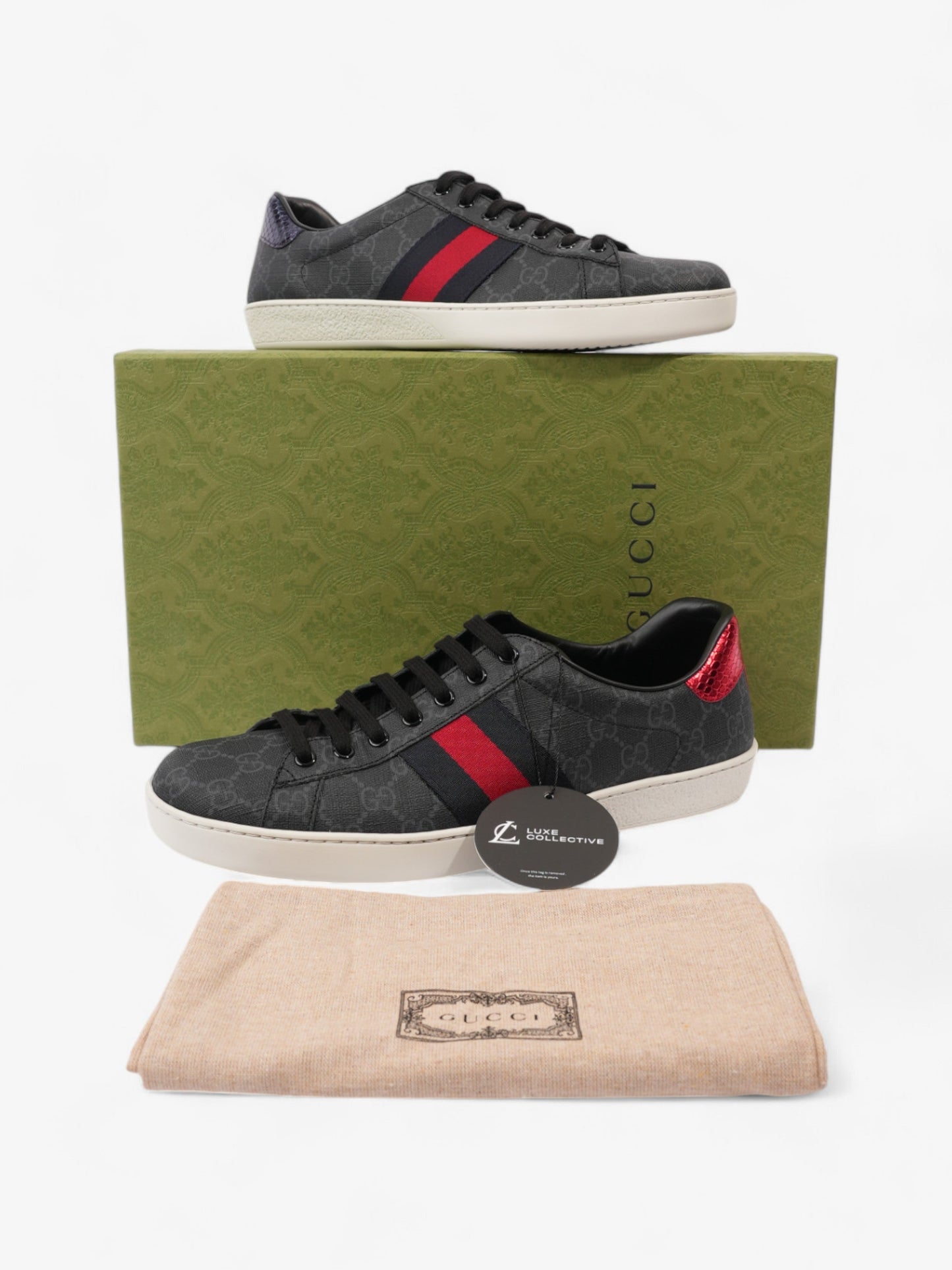 Gucci Ace Black / Navy / Red Coated Canvas EU 43.5 UK 9.5