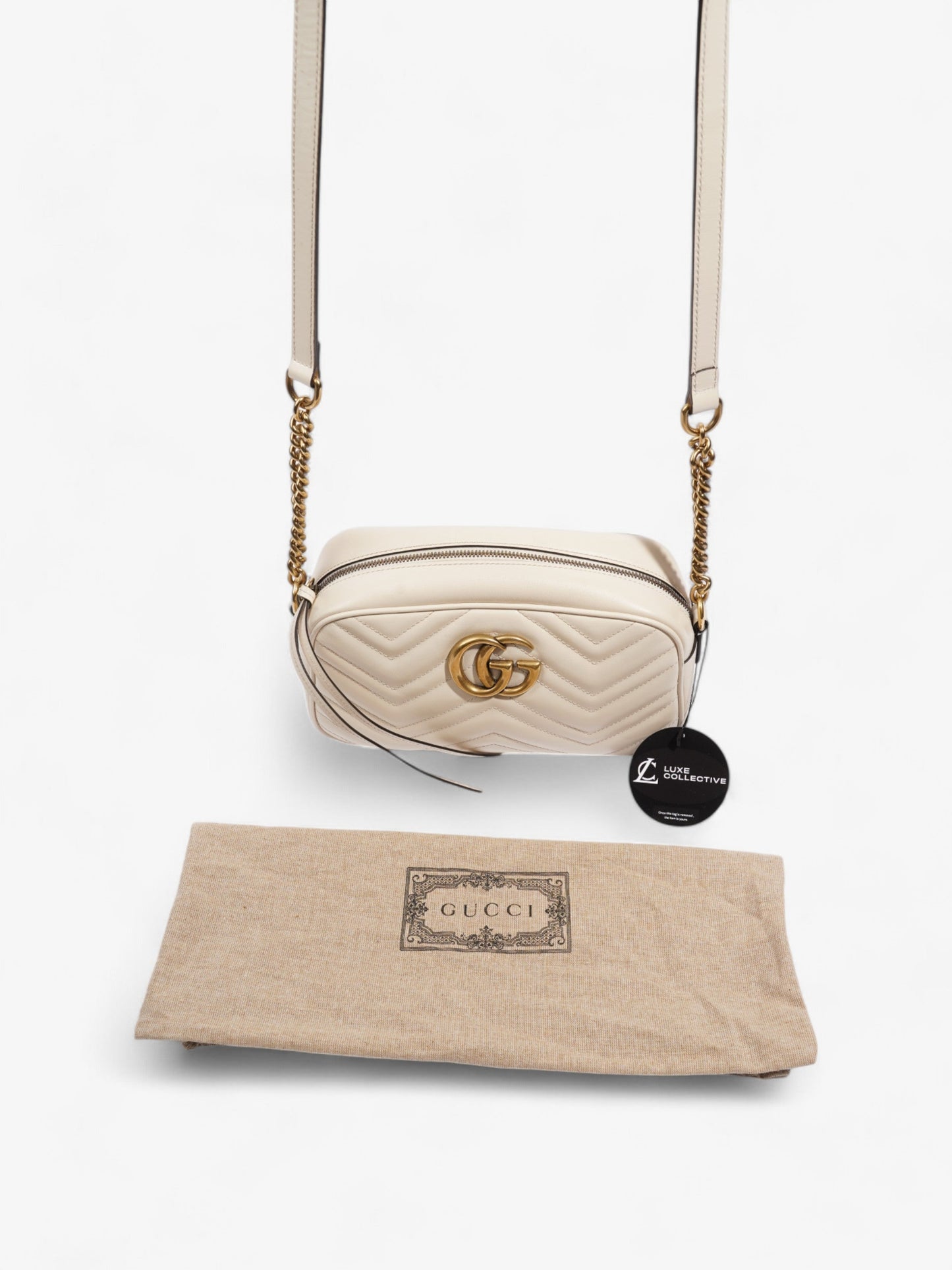 Gucci Marmont Zip White Matelasse Leather Small