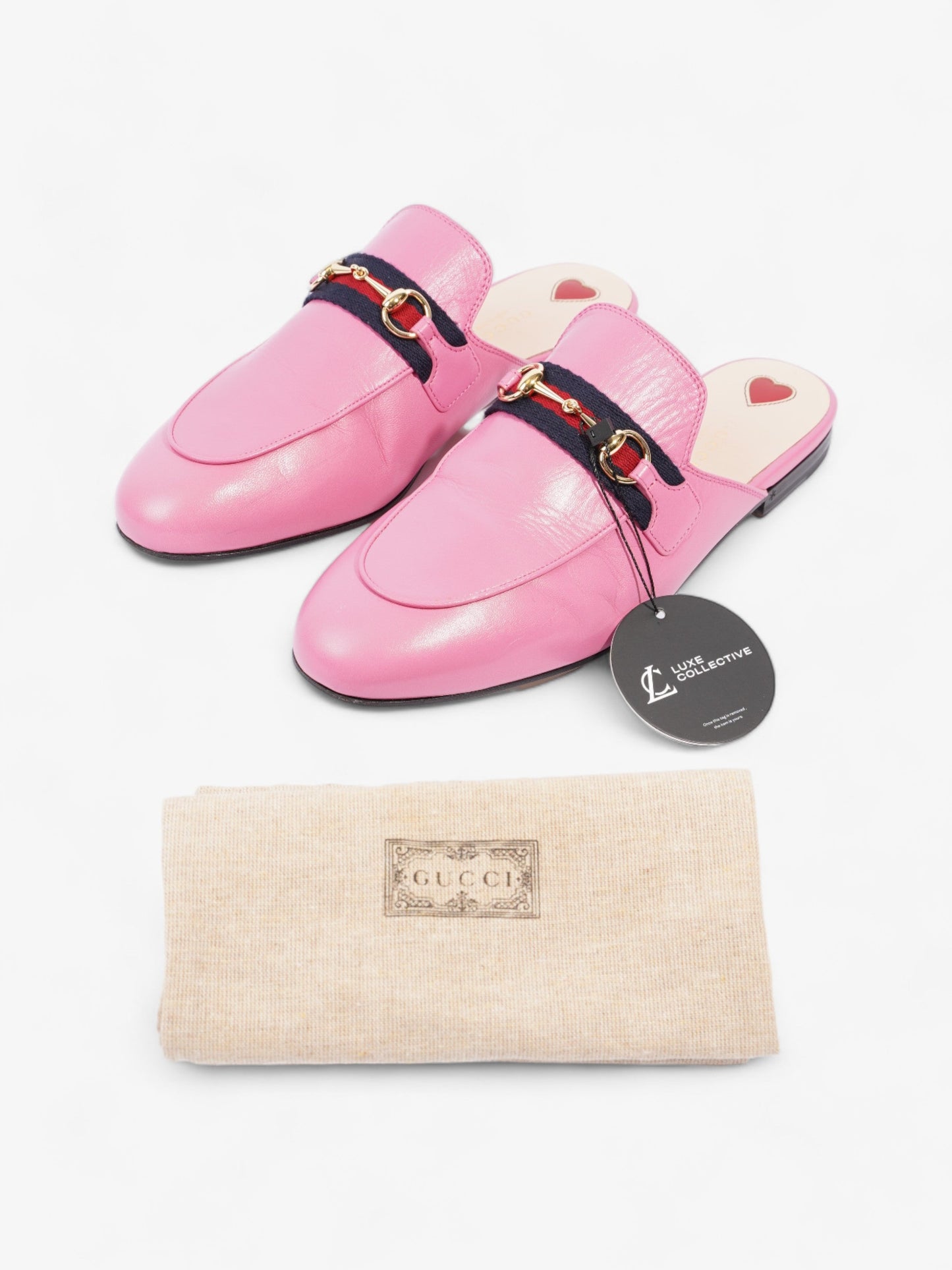 Gucci Malaga Kid Web Princetown Pink Tropical Flower Calfskin Leather EU 40 UK 7