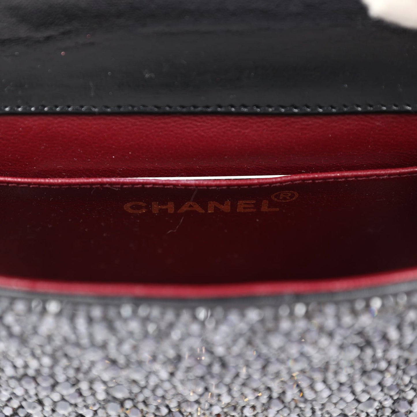 Custom Black Swarovski Crystal Vintage Chanel Mini Kelly Flap Bag Black Lambskin Gold Hardware