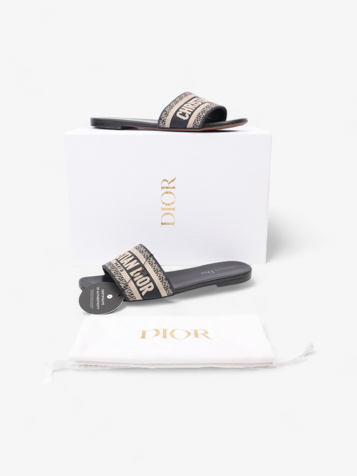 Christian Dior DWAY Slides Navy / Beige Canvas EU 39 UK 6