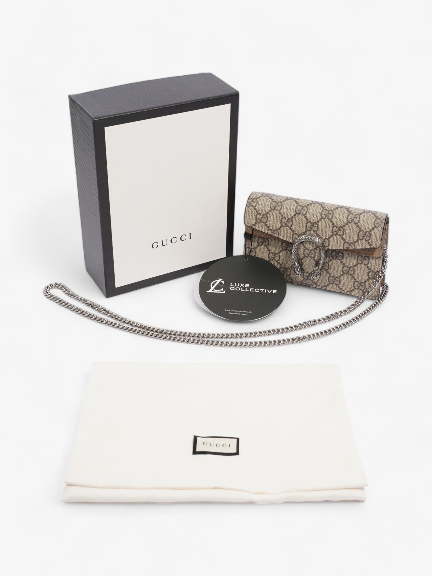 Gucci Super Mini Dionysus Beige And Ebony GG Supreme Coated Canvas