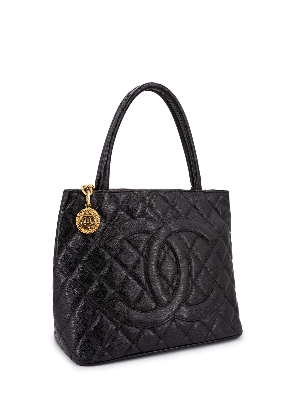 Chanel CC Logo Caviar Quilted Leather Medallion Bag Black
