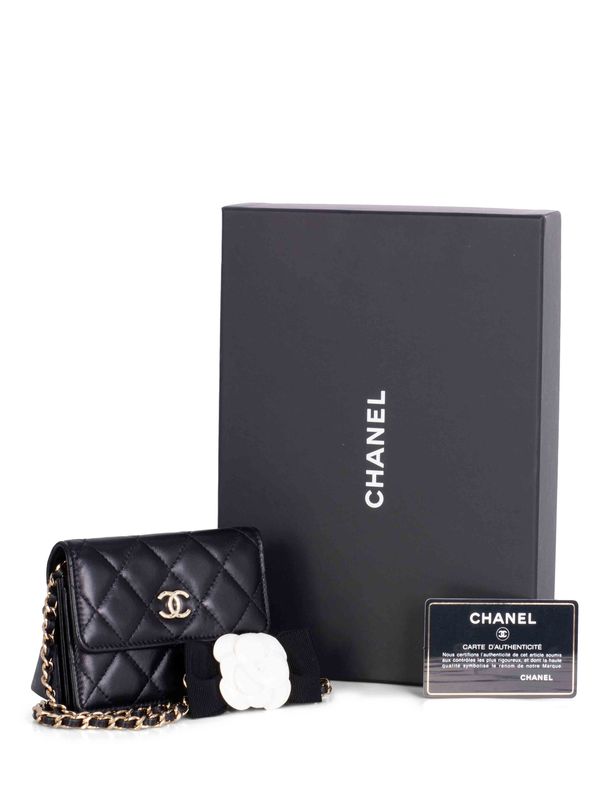 Chanel CC Quilted Leather Mini Camellia Flap Messenger Bag Black