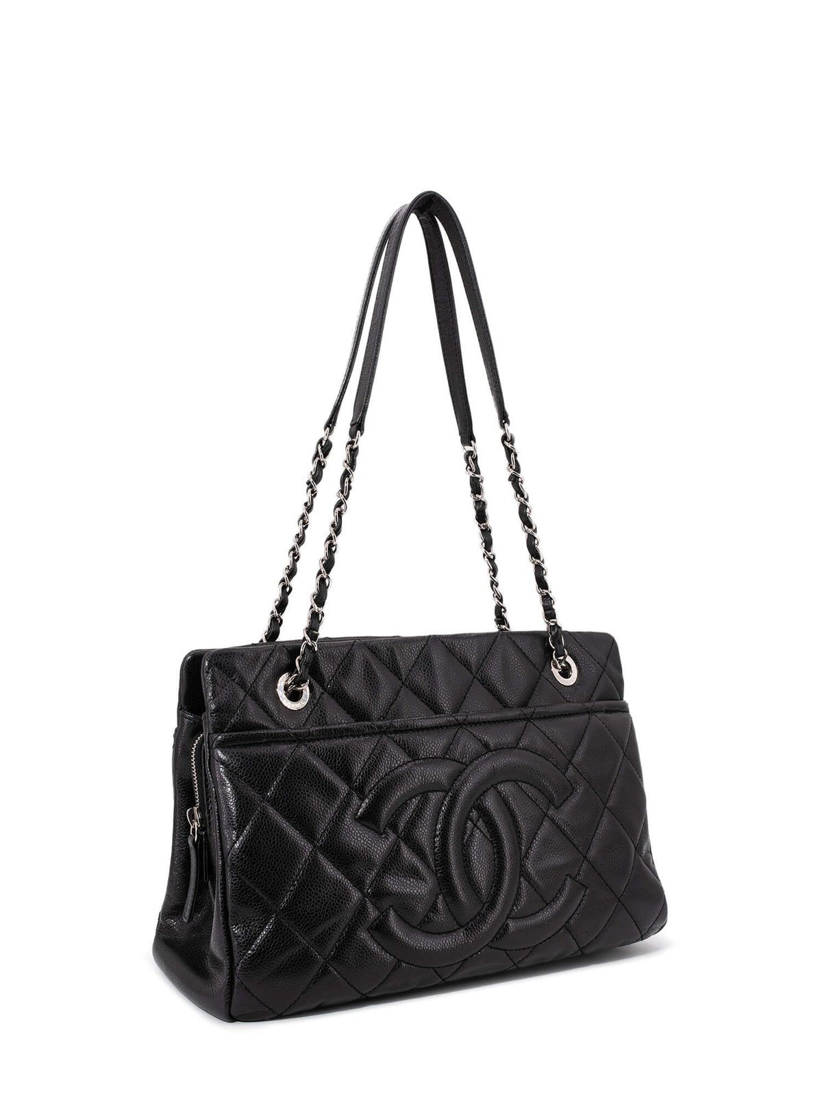 Chanel Caviar Quilted Leather CC Logo Shopper Bag Black