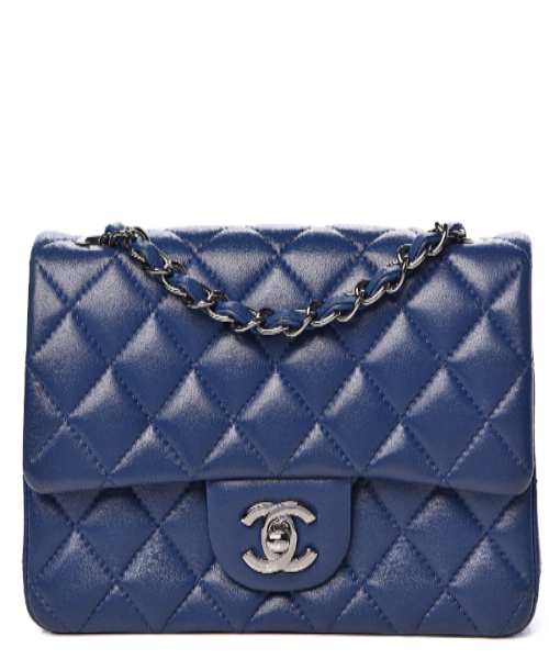 Chanel Classic Clutch With Chain CWC Lambskin Blue Silver-Toned