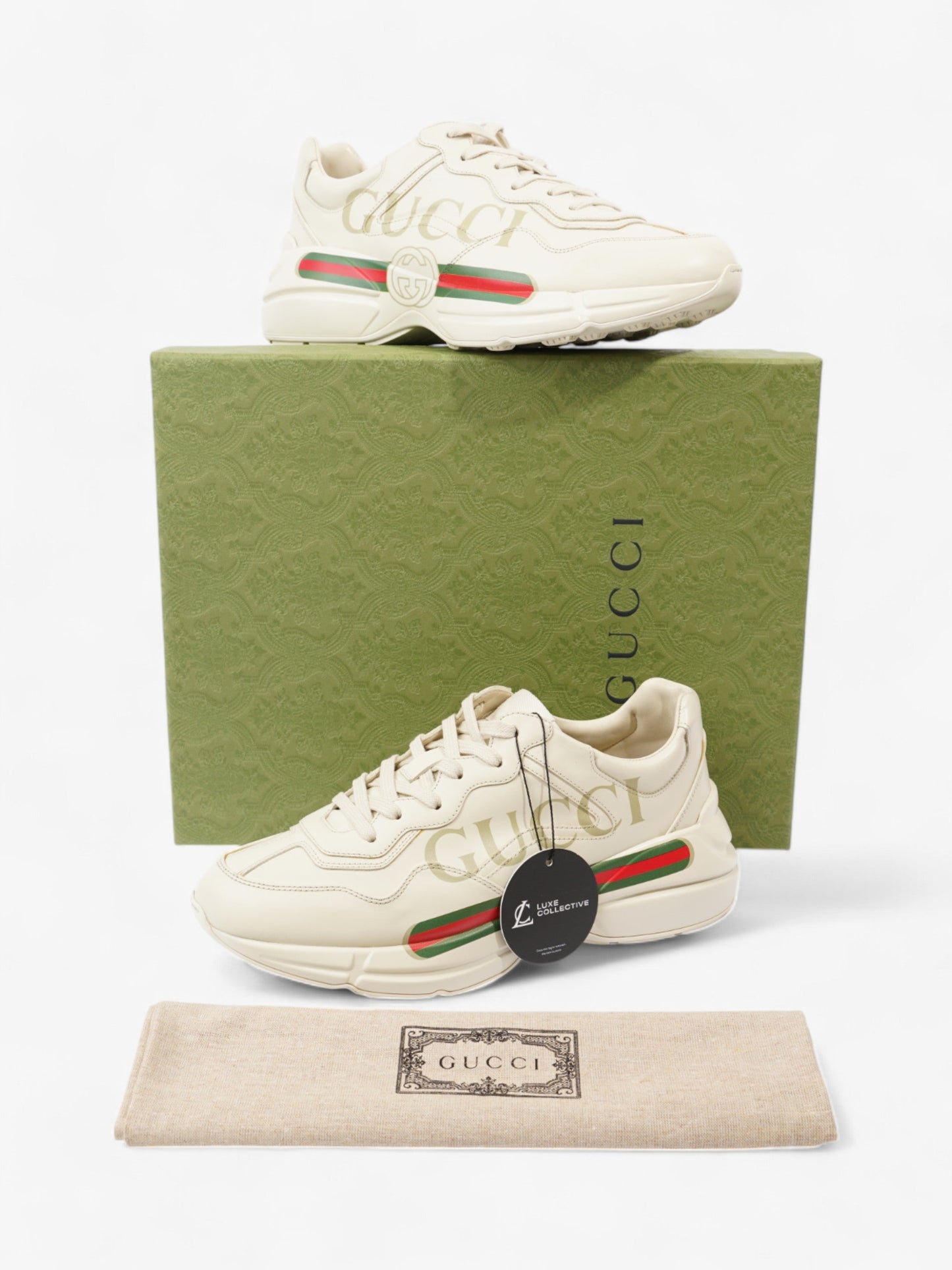 Gucci Rhyton Sneakers Beige / Red / Green Leather EU 42.5 UK 8.5