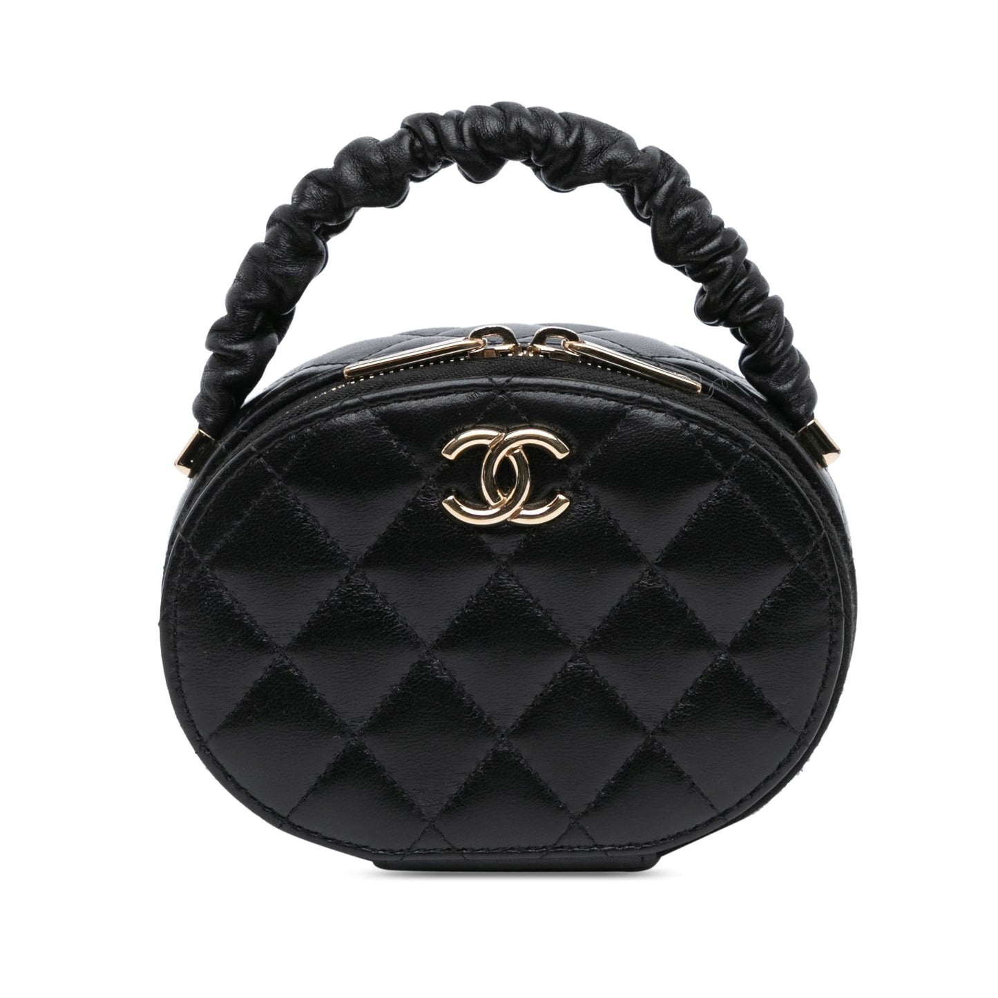 Chanel CC Lambskin Ruched Oval Top Handle Bag (SHG-tKjIpn)