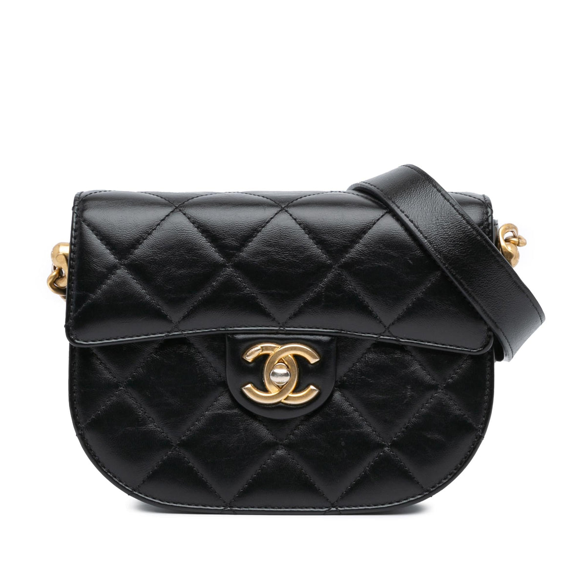 Chanel CC Quilted Calfskin Round Moon Messenger Flap (SHG-yErlrj)