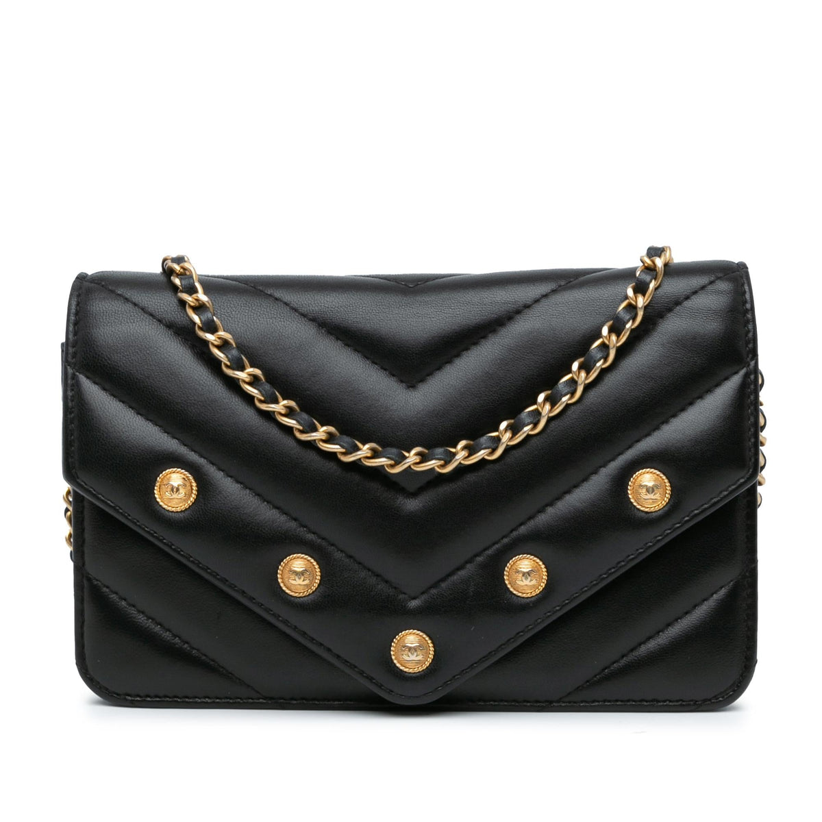 Chanel Chevron Lambskin Button Wallet On Chain (SHG-zOLBNO)