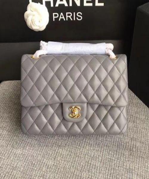 Chanel Mini Flap Bag Light Grey Lambskin SiLouis Vuittoner Hardware