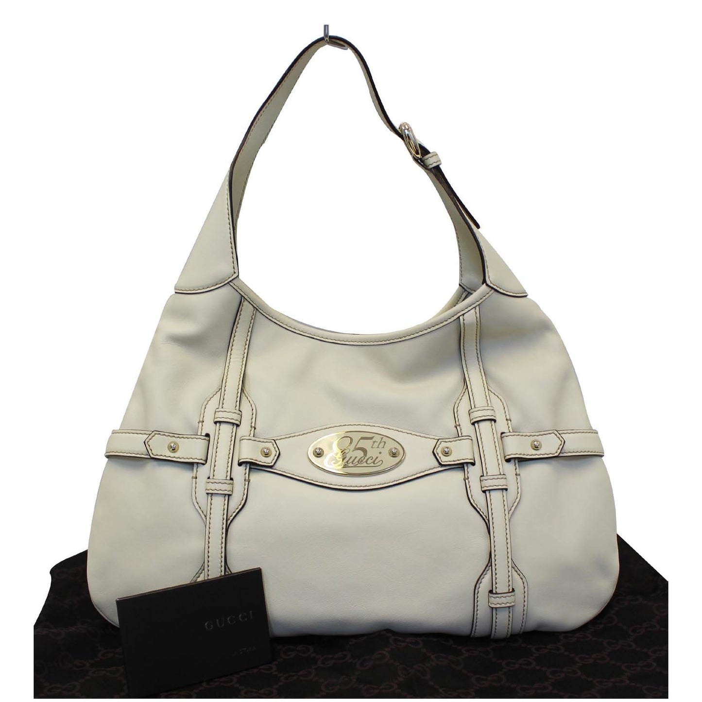 GUCCI 85th Anniversary Horsebit Leather Hobo Bag White 163804