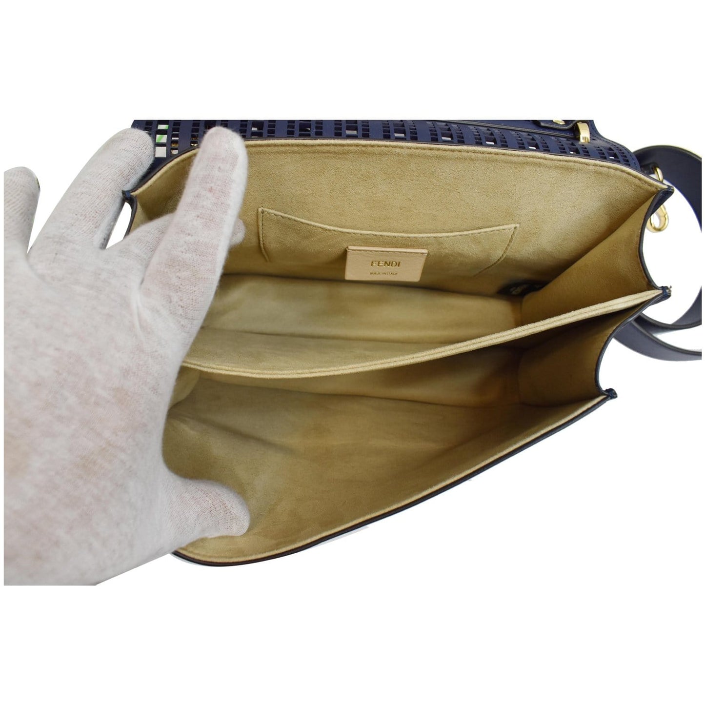 FENDI Small Kan I Perforated Leather Shoulder Bag Blue