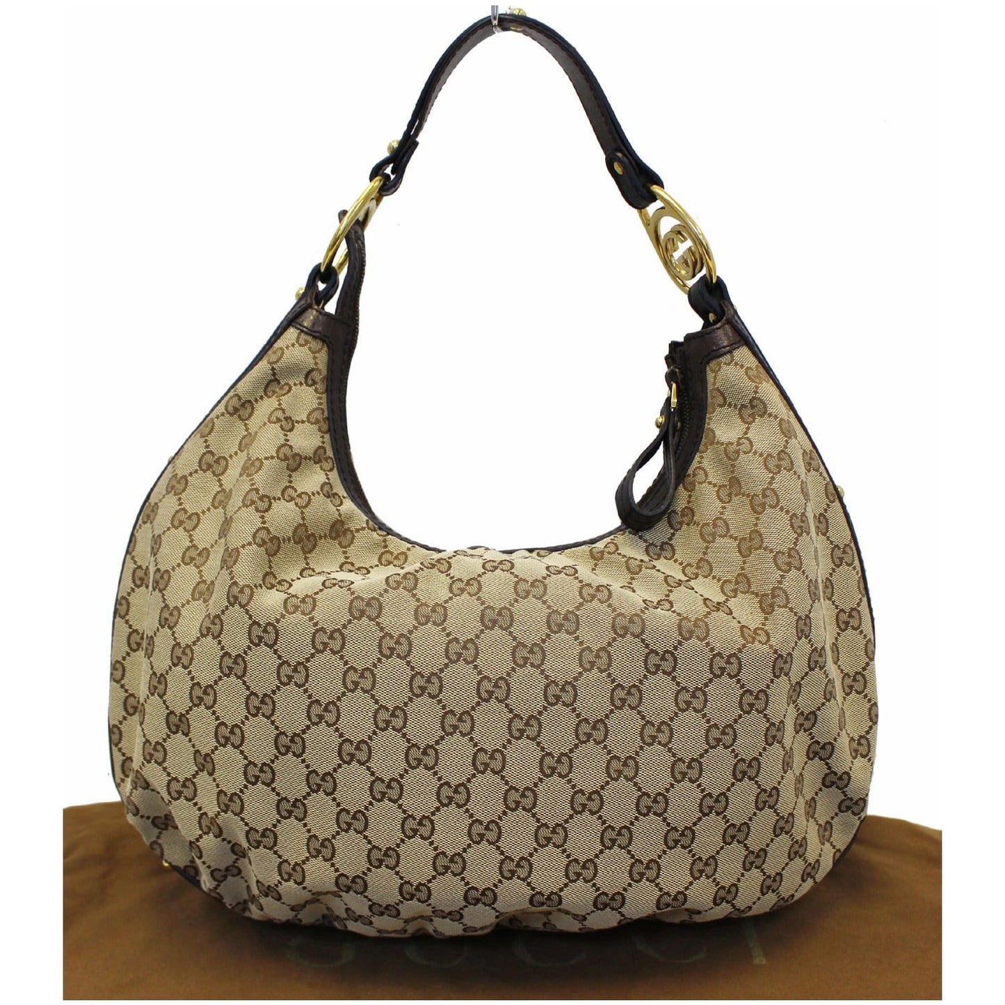 GUCCI Interlocking G Medium GG Canvas Hobo Bag Beige