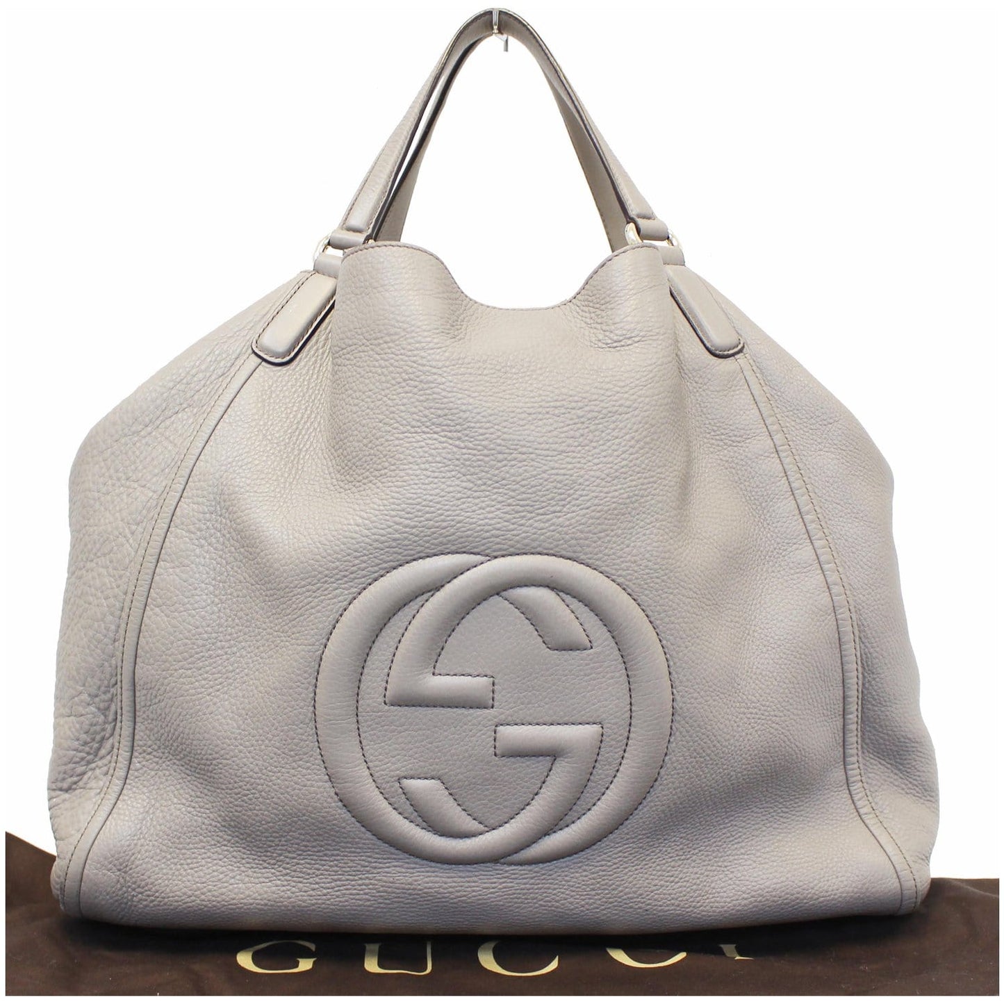 GUCCI Soho Pebbled Leather Large Tote Shoulder Bag Taupe