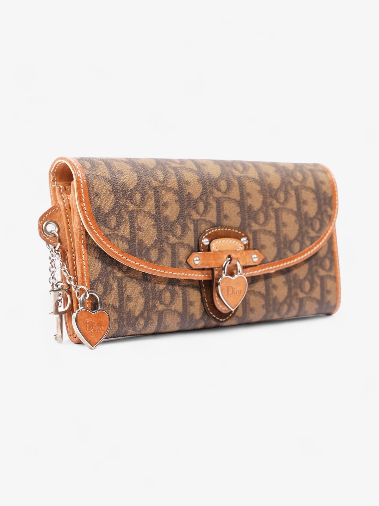 Christian Dior Romantique Continental Wallet Brown Oblique Coated Canvas
