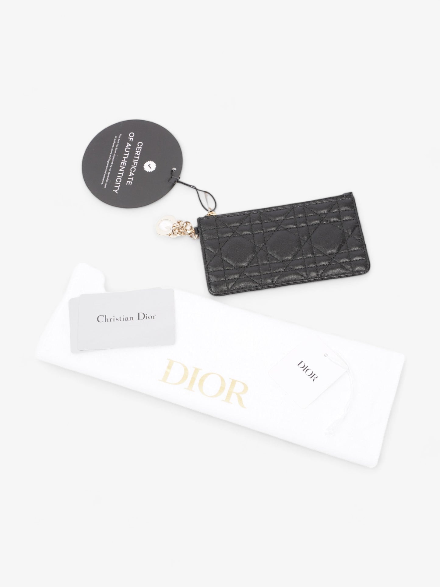 Christian Dior Lady Dior Card And Coin Wallet Black Lambskin Leather