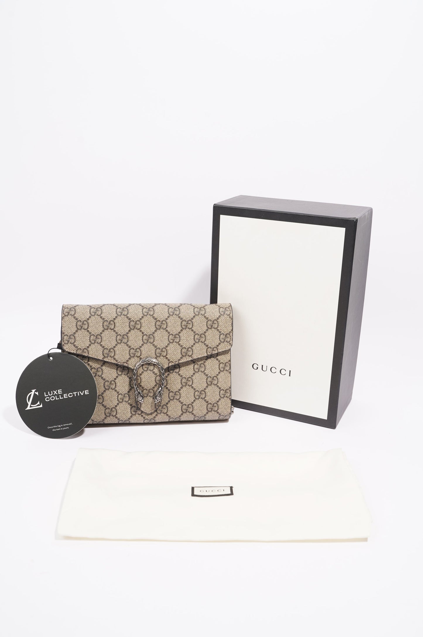 Gucci Womens Dionysus GG Chain Wallet Brown Canvas