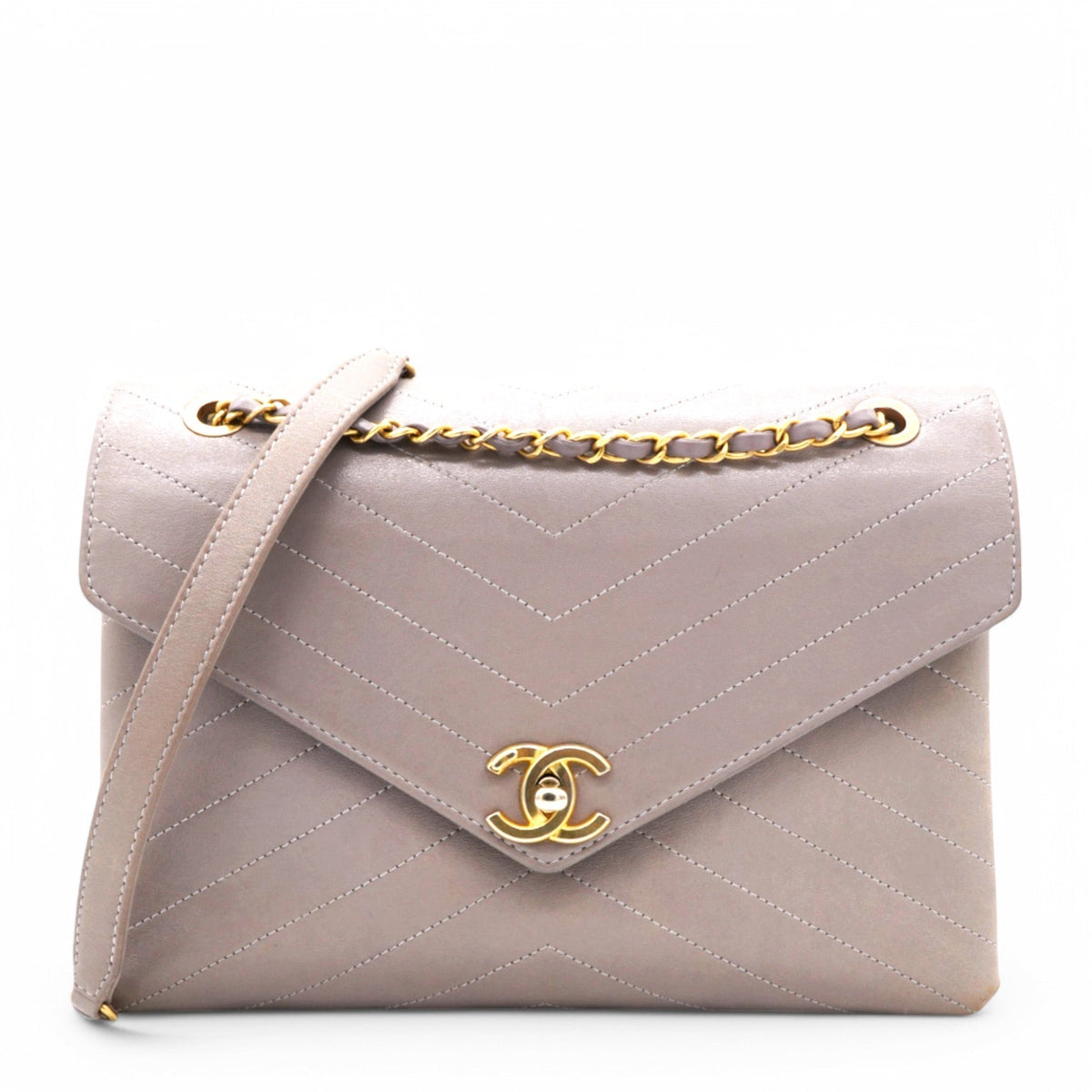 Chanel Chevron Quilted Statement Flap Purple Grey