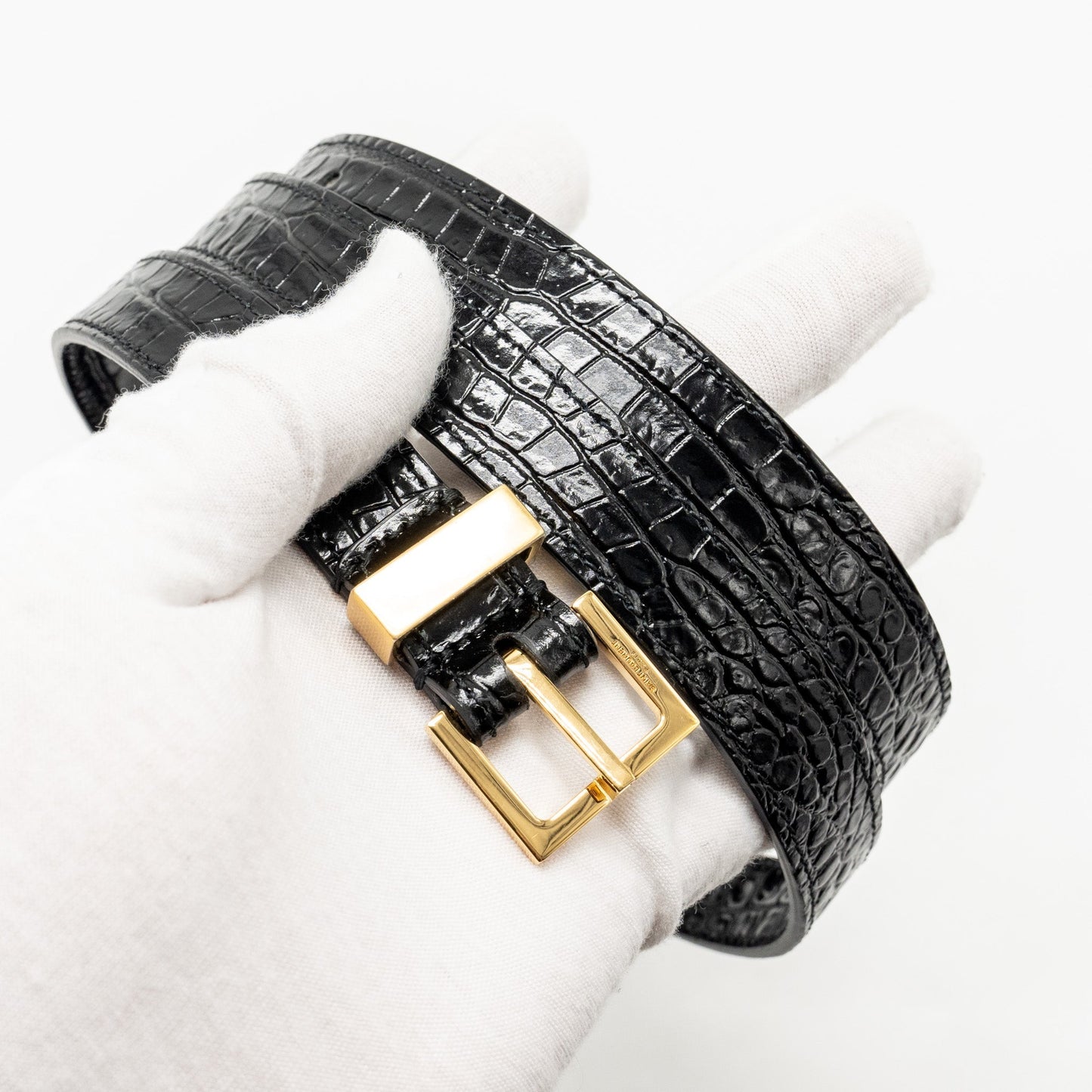 Saint Laurent medium Manhattan bag croc embossed calfskin black GHW