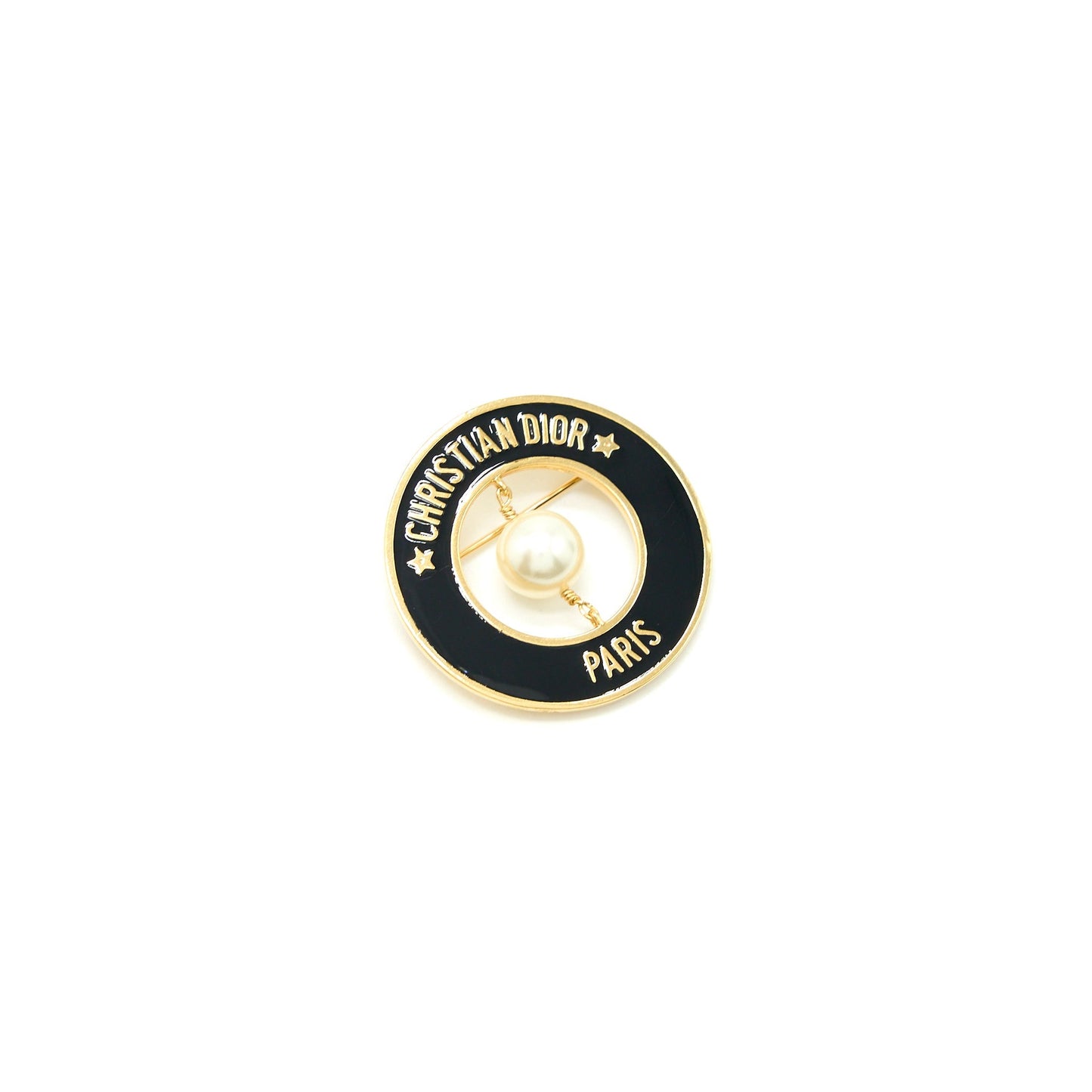 Christian Dior Round Pearl Brooch Black