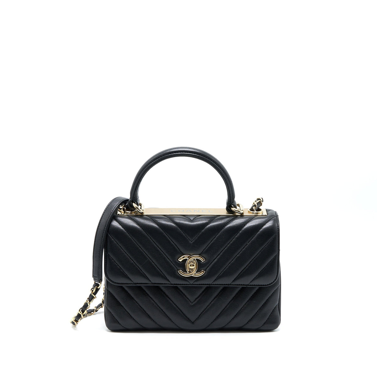Chanel Chevron Trendy CC Top Handle Flap Bag Lambskin Black LGHW