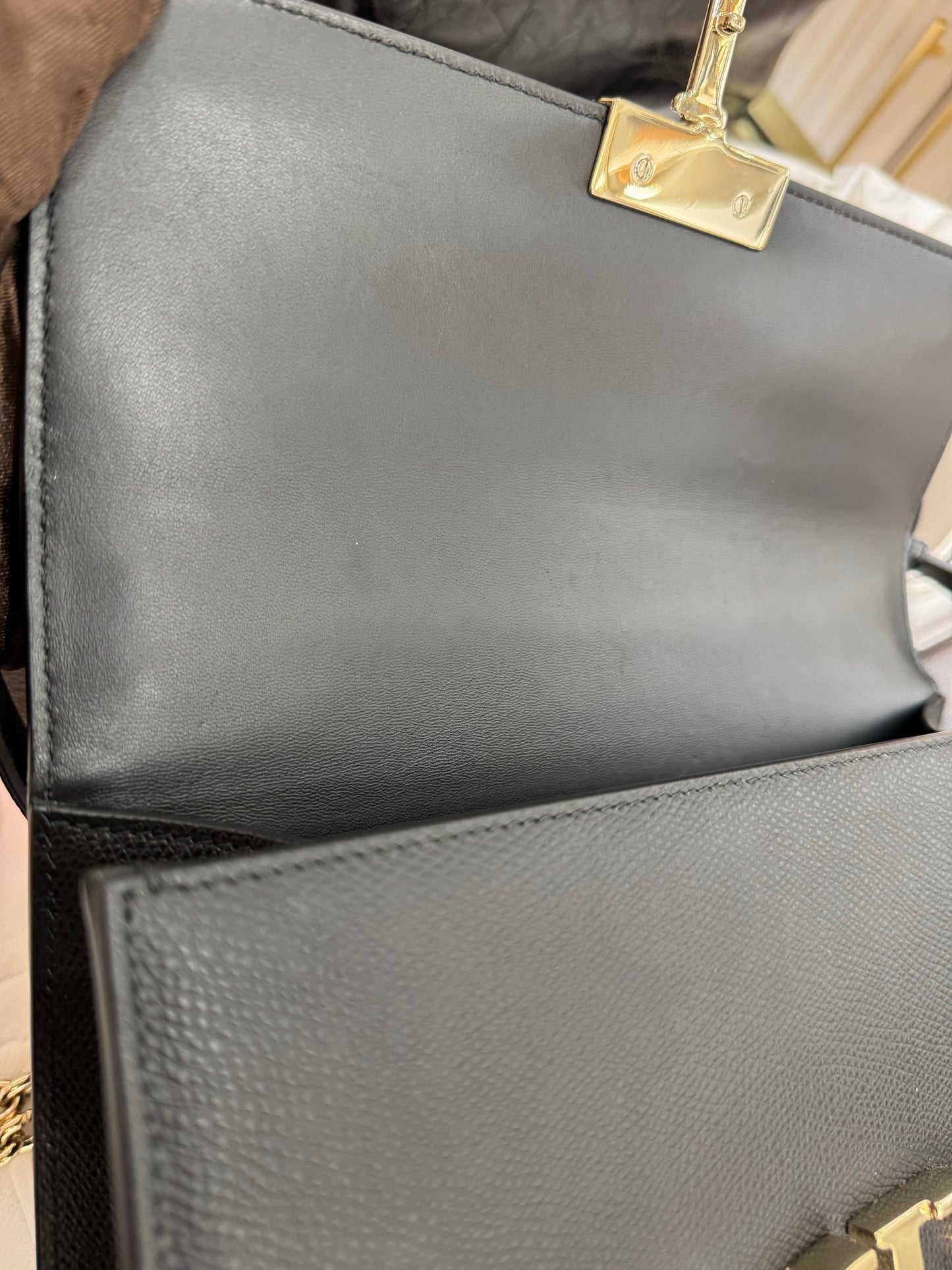 Pre-owned Certified Dior 30 Montaigne East-West Medium in Black Grained Calfskin with Light Golden Hardware, 2020, w/ dust bag, Dior card