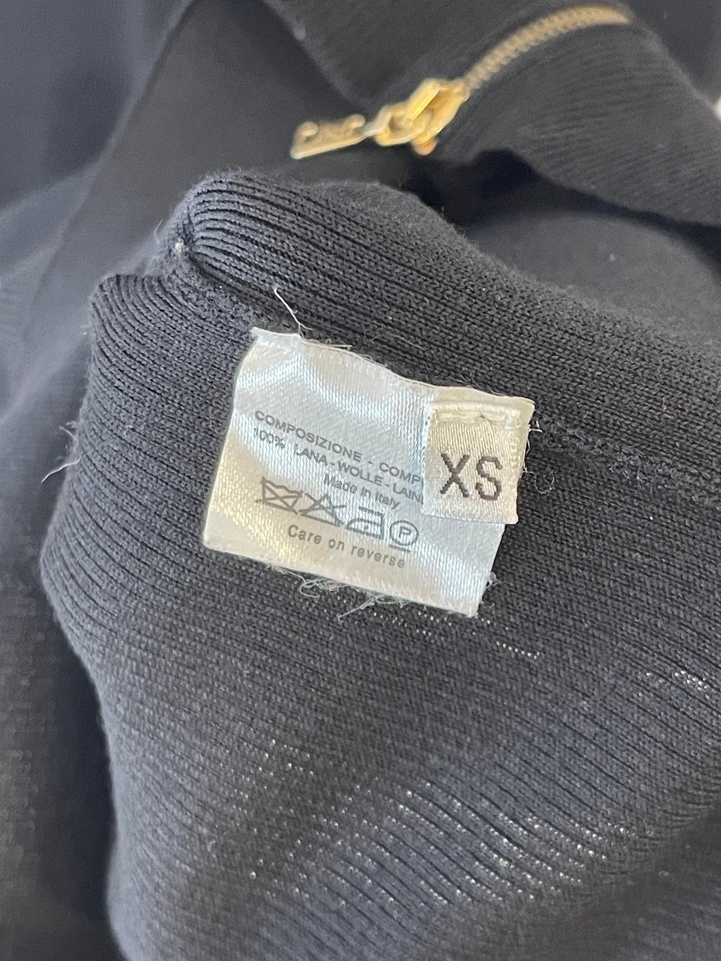 Saint Laurent Fall Winter 2008 Black Midi Knit Dress with Gold Logo Zip Details Size XS (UK 6)