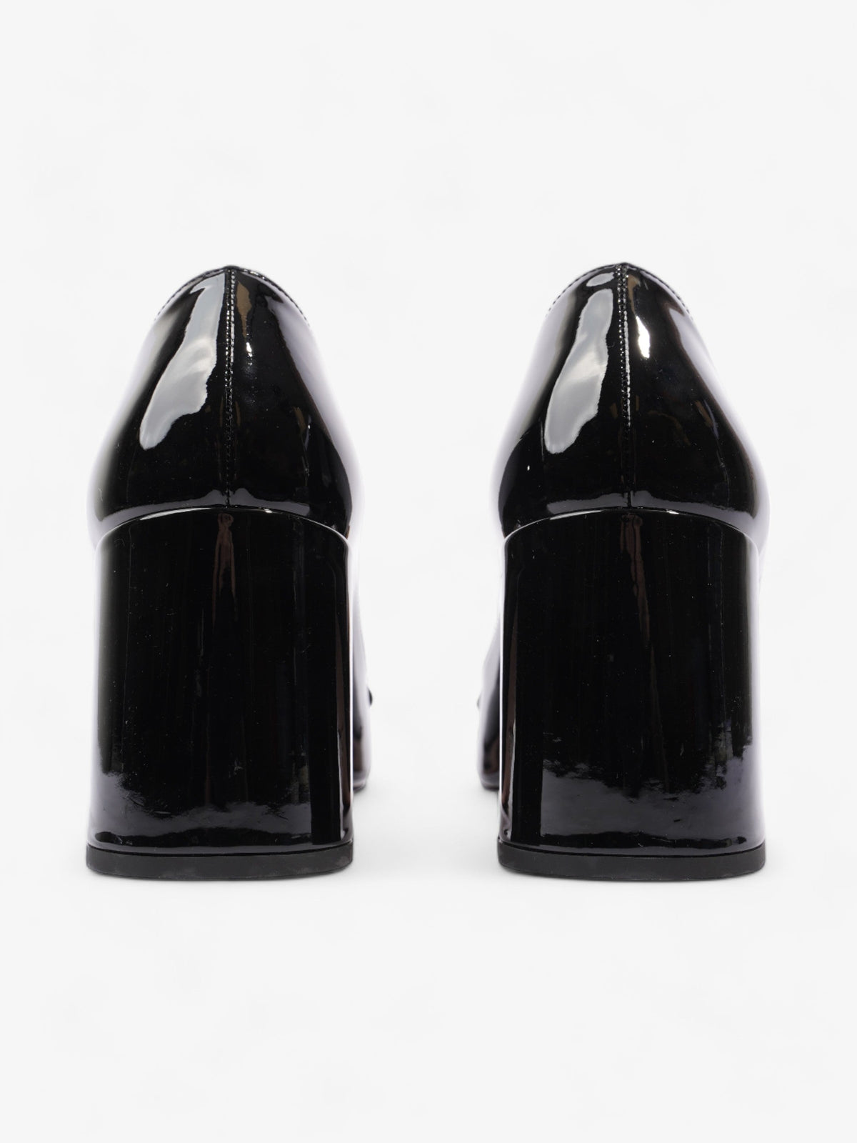 Prada Logo Block Heels 7.5cm Black Patent Leather EU 38 UK 5