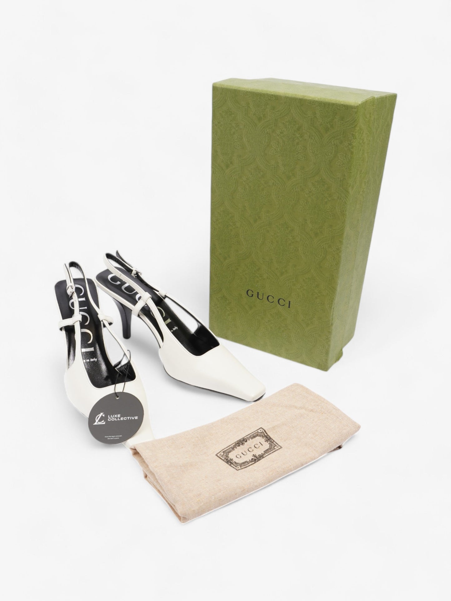 Gucci Slingback Pumps 75mm White / Black Leather EU 38 UK 5