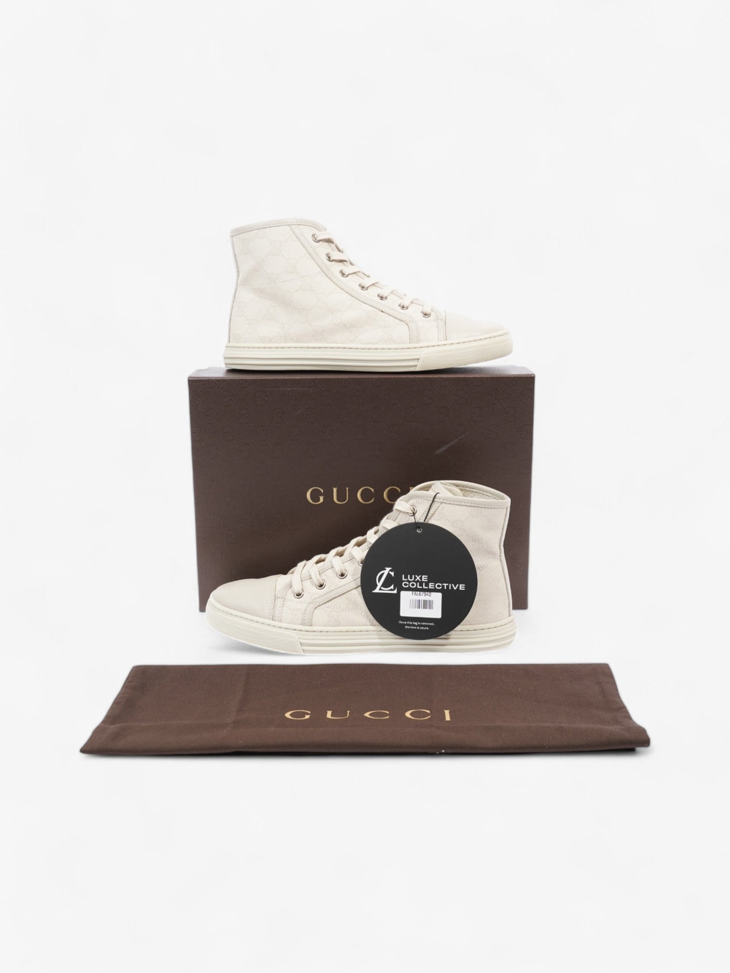 Gucci GG High-Top Sneakers Beige Canvas EU 38.5 UK 5.5