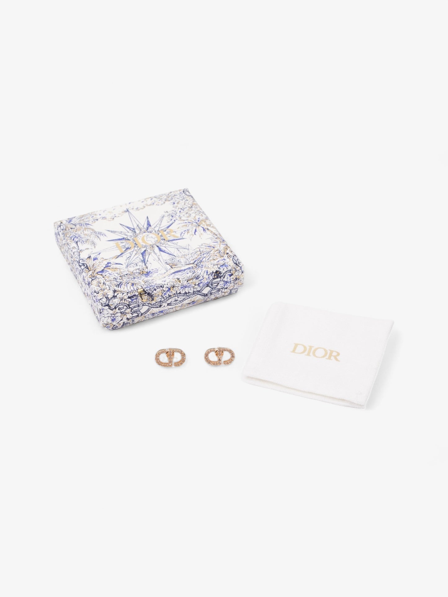 Christian Dior Petit CD Stud Earrings with White Crystals Gold Base Metal