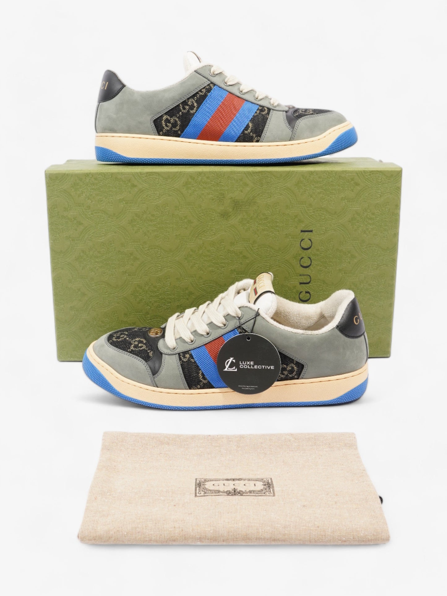 Gucci Screener Sneakers Black Monogram / Grey / Blue Canvas EU 41 UK 7
