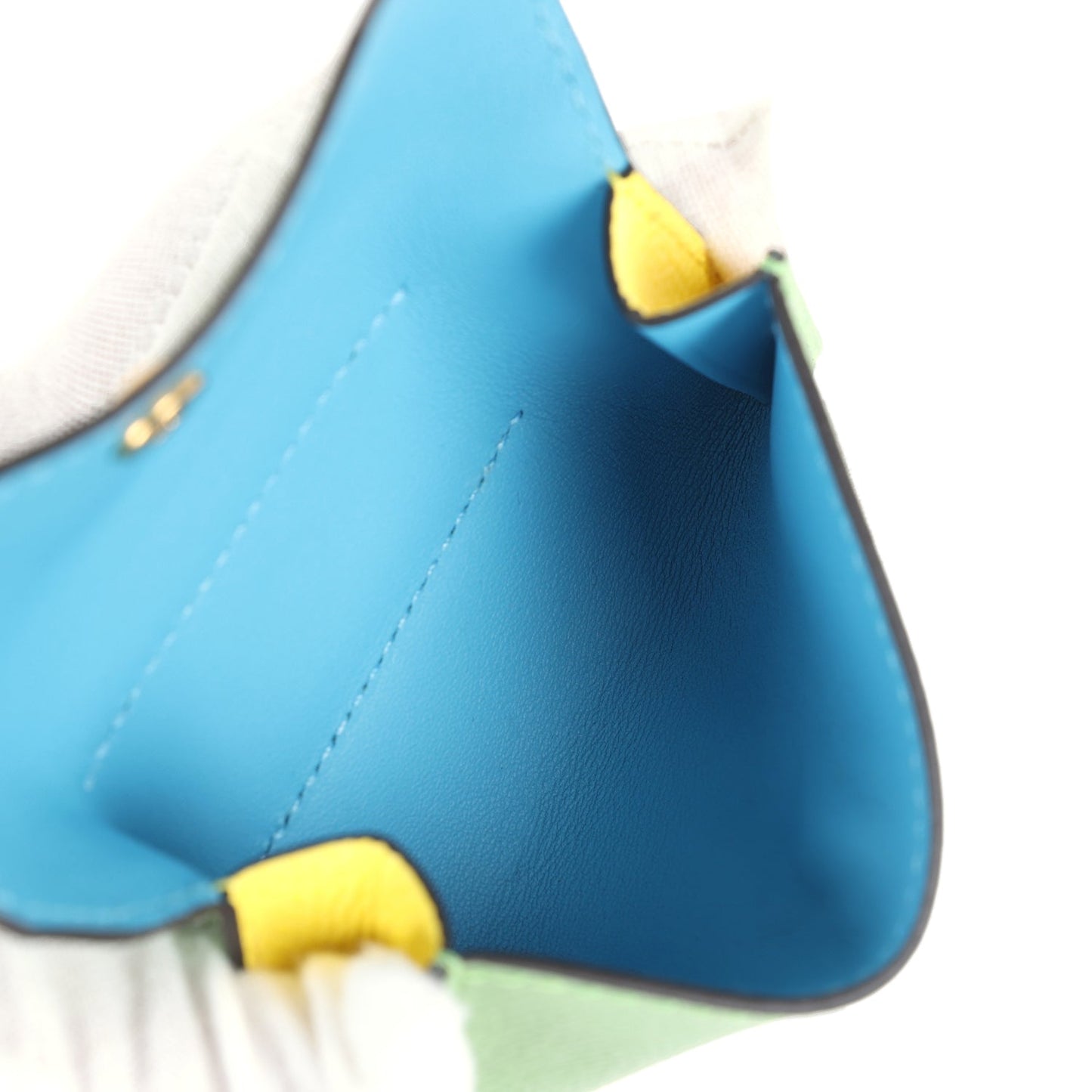 Hermes Kelly Pocket Belt 18 Vert Criquet/Chai/Bleu Frida Epsom Gold Hardware