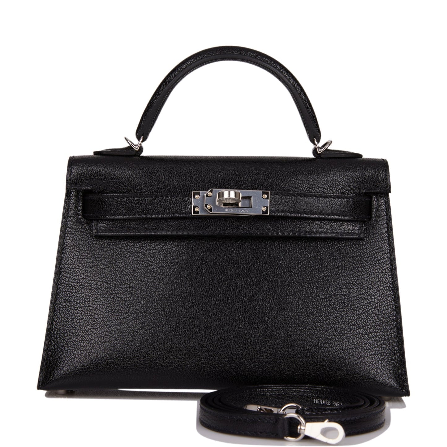 Hermes Kelly 20 Sellier Black Chevre Chamkila Palladium Hardware
