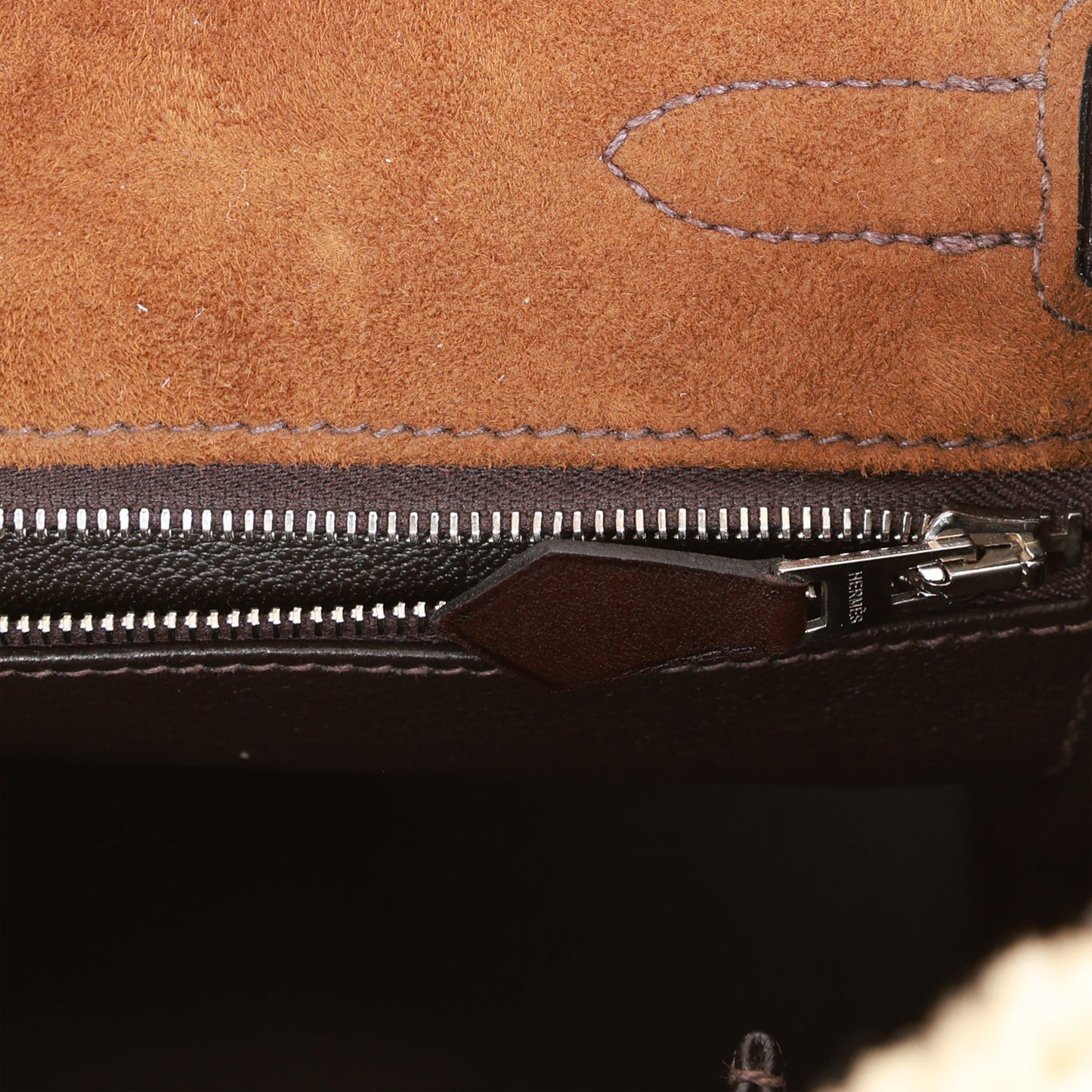 Pre-owned Hermes Teddy Kelly 35 Shearling and Ebene Barenia Palladium Hardware