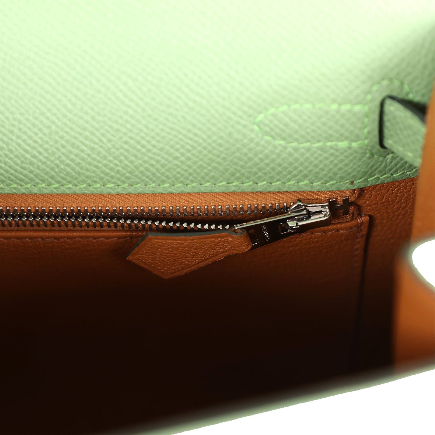Hermes Special Order (HSS) Kelly Sellier 25 Vert Criquet Verso Epsom Palladium Hardware