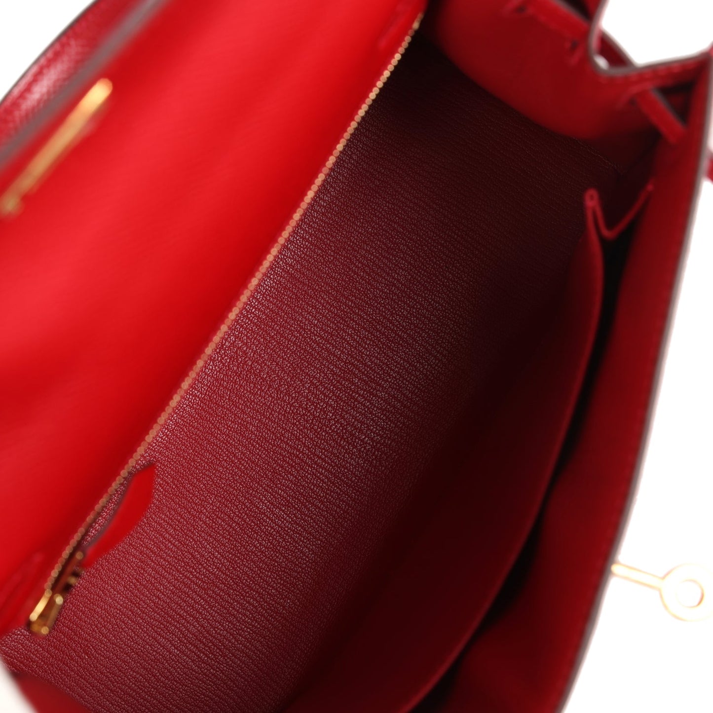 Pre-Owned Hermes Kelly Sellier 25 Rouge Casaque Epsom Gold Hardware