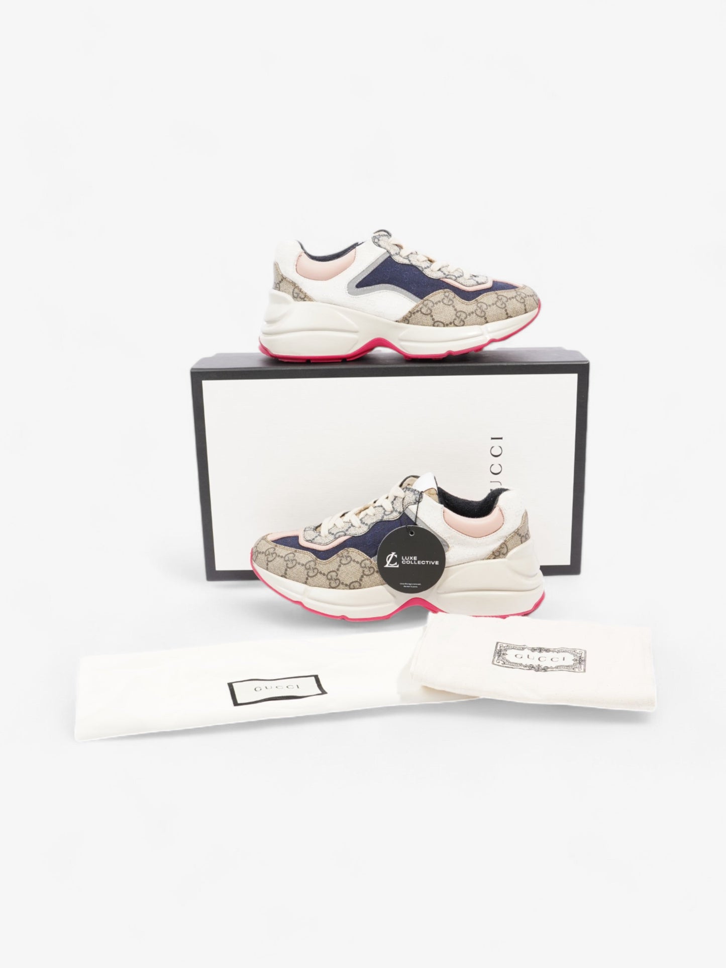 Gucci GG Rhyton Beige / White / Pink Canvas EU 37.5 UK 4.5