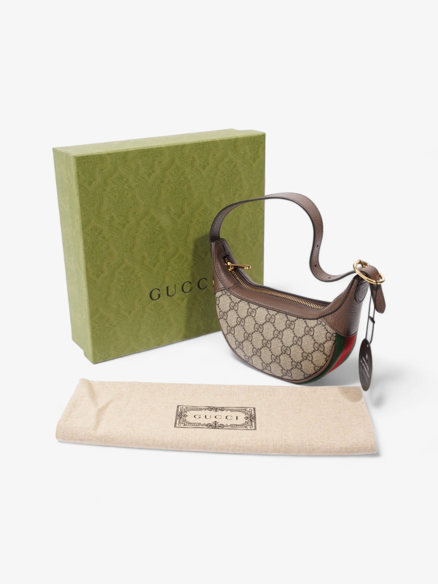 Gucci Ophidia GG Mini Beige And Ebony GG Supreme / Green And Red Web Coated Canvas