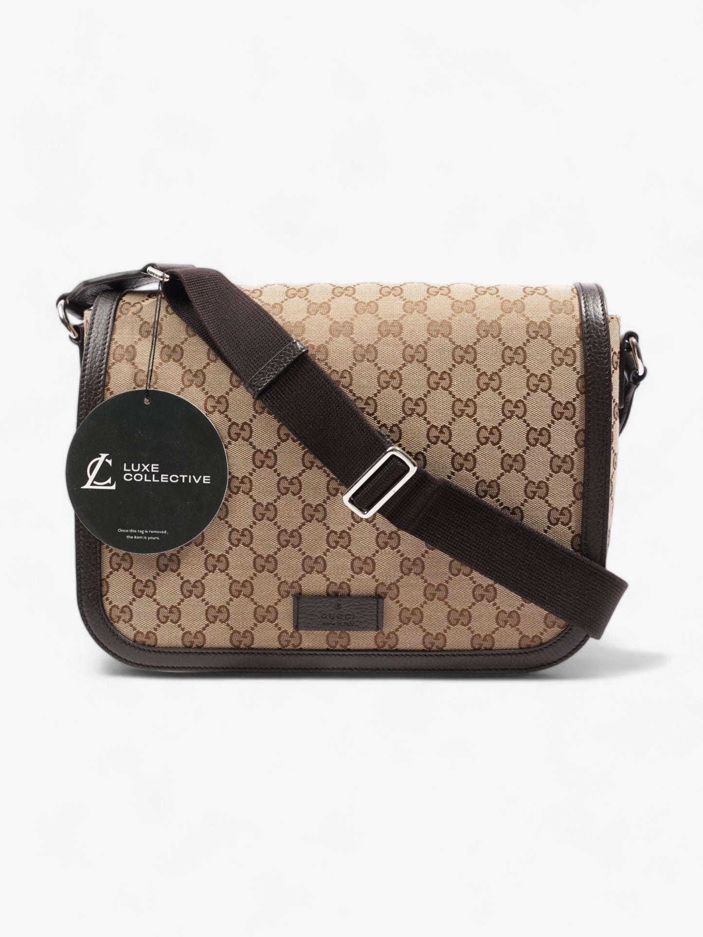 Gucci GG Flap Messenger Bag Beige Canvas