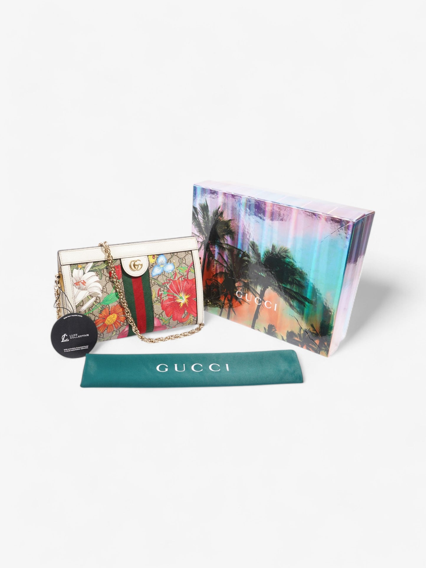 Gucci Ophidia Chain White / GG Flora Coated Canvas Small