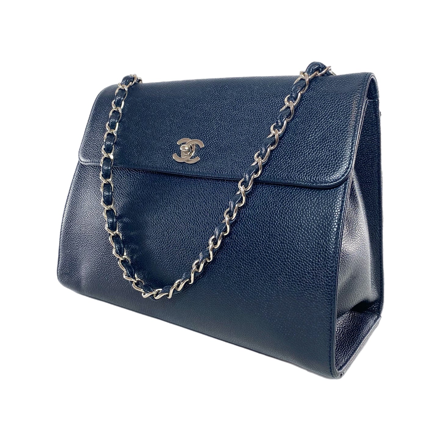 Chanel Flap Caviar Leather Navy Tote Bag